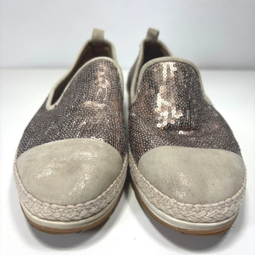 Paul Green Joaquin Women Silver Gold Sequin Espadrille Slip On Flats Size 6.5